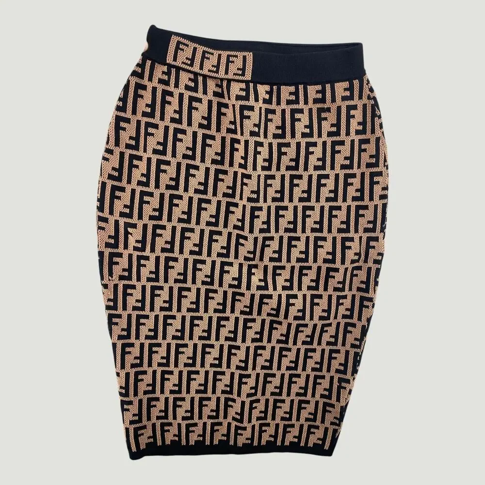 Fendi Zucca Knit Pencil Skirt Womens 10 Black Brown Polyester (Polymer) Viscose - Picture 4 of 7